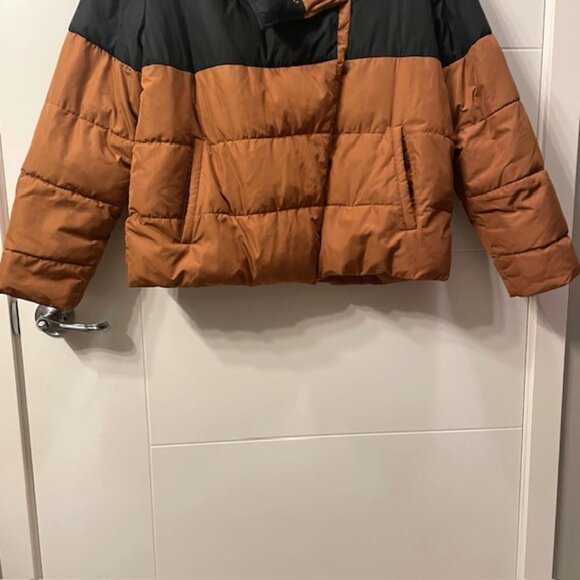Summersalt Colorblock Eco Puffer Jacket Coat Size Medium Brown Black - Picture 5 of 16